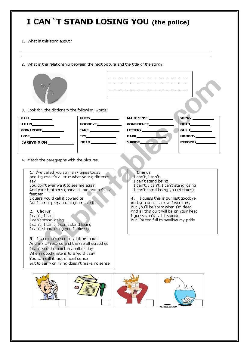 I Can`t stand losing you  worksheet